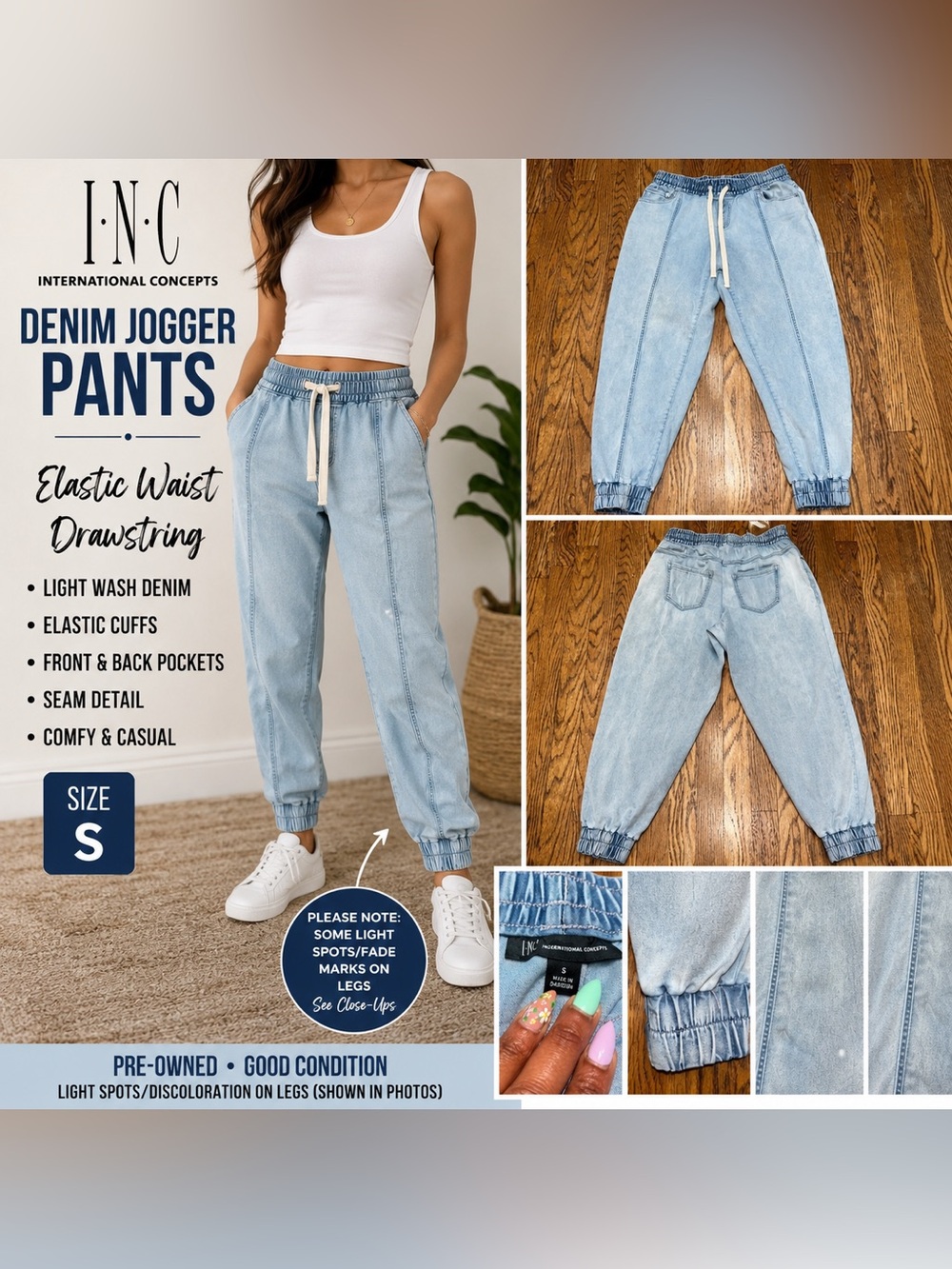 INC International Concepts Women’s Light Wash Denim Jogger Pants Size S
